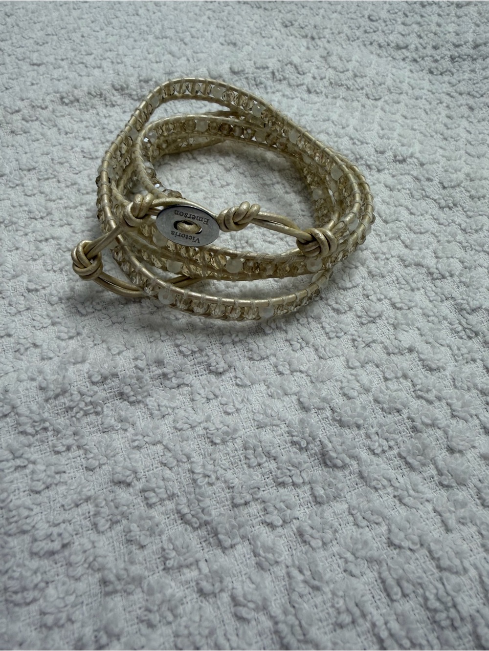 Victoria Emerson Crystal White/Ivory Leather Wrap Bracelet NWOT - Picture 2 of 8